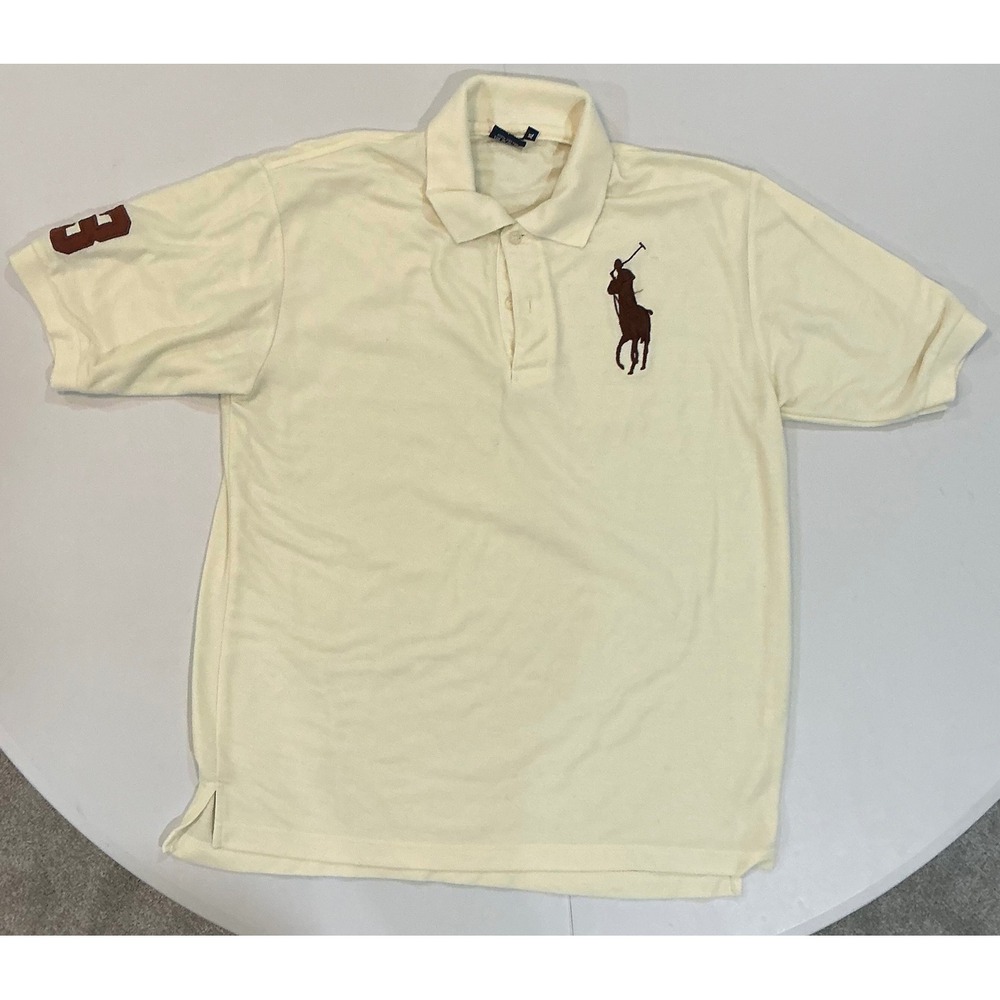 VTG Y2K Polo Ralph Lauren Polo Cream Big Pony Cotton Pique Short Sleeve Mens XL